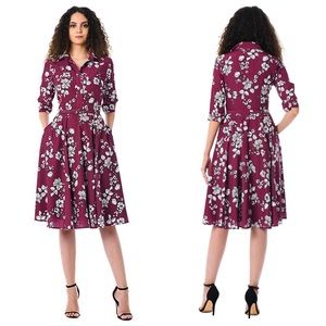 Eshakti floral print crepe Shirtdress maroon white 4x 28W